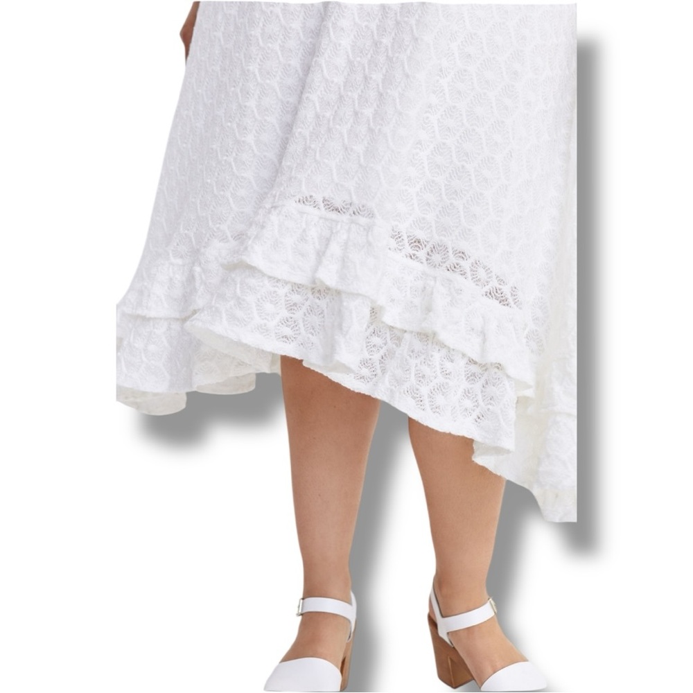 Anthropologie NEW Chic Asymmetrical White Lace Fully Lined Sleeveless Maxi Dress - Picture 4 of 16